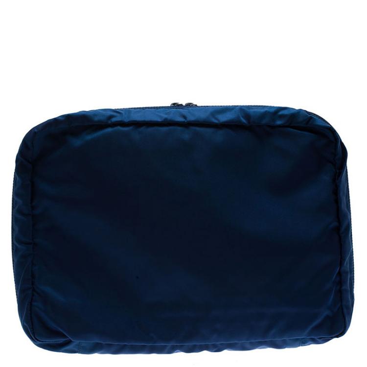 Pre Owned Prada Blue Nylon Laptop Case