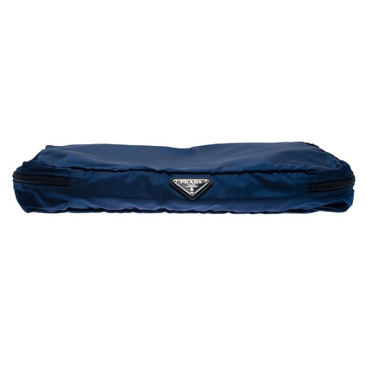 Pre Owned Prada Blue Nylon Laptop Case