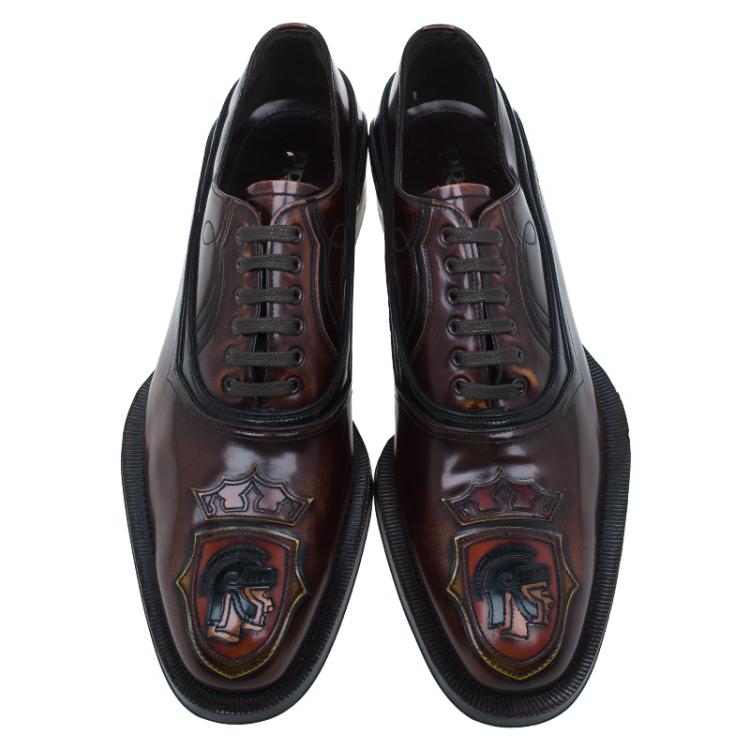 Pre Owned Prada Brown Leather Runway Gladiator Oxfords Size 43