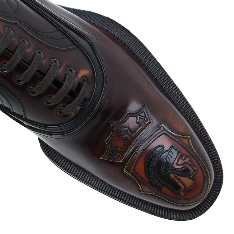 Pre Owned Prada Brown Leather Runway Gladiator Oxfords Size 43