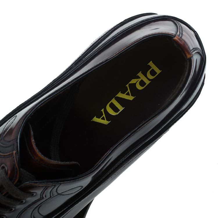 Pre Owned Prada Brown Leather Runway Gladiator Oxfords Size 43
