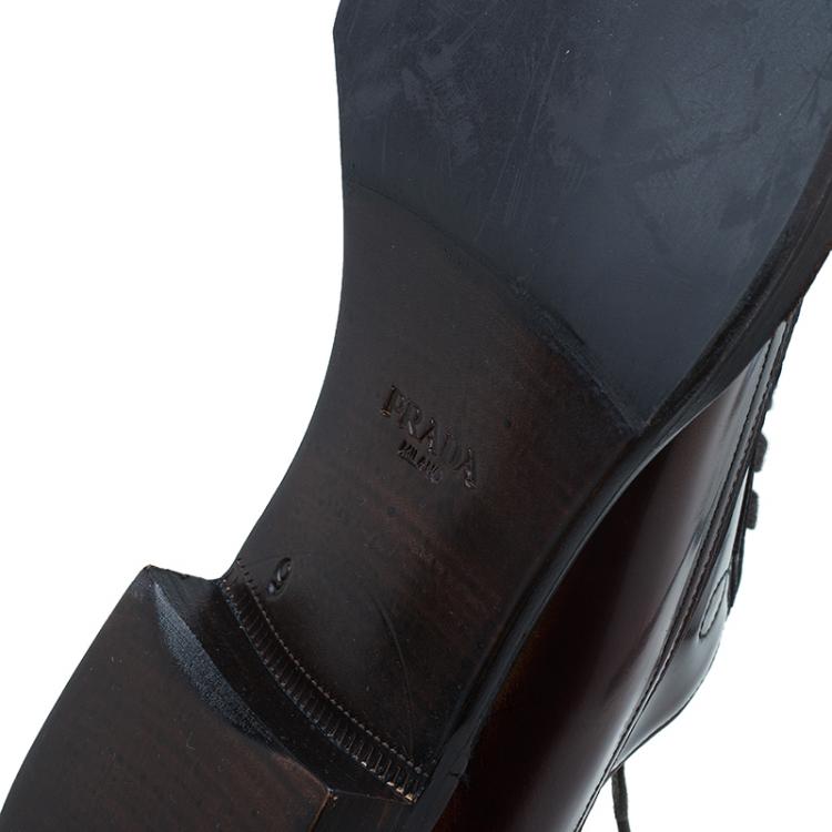Pre Owned Prada Brown Leather Runway Gladiator Oxfords Size 43