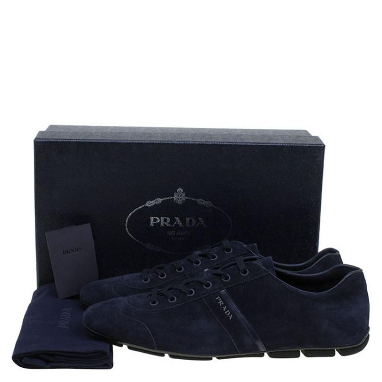 Pre Owned Prada Navy Blue Suede Sneakers Size 44.5