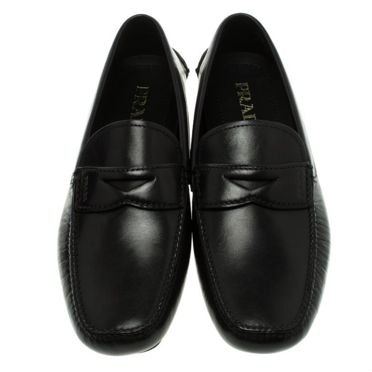 مملوكة مسبقًا Prada Black Leather Penny Driving Loafers Size 42.5