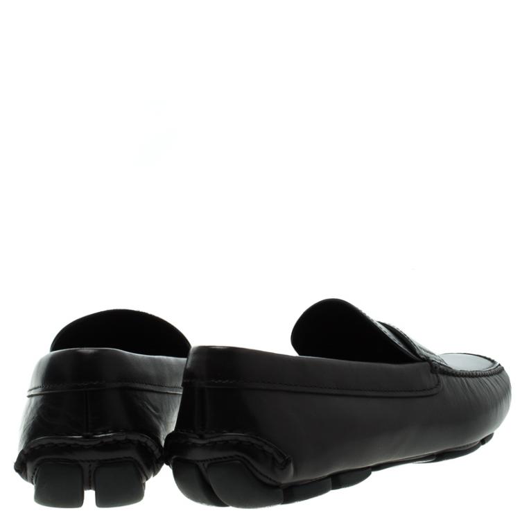 مملوكة مسبقًا Prada Black Leather Penny Driving Loafers Size 42.5