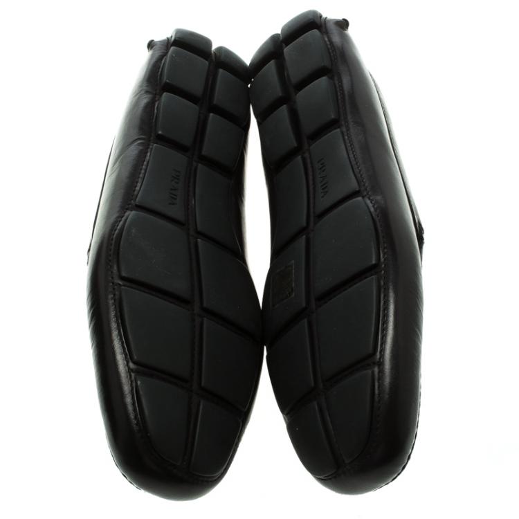 مملوكة مسبقًا Prada Black Leather Penny Driving Loafers Size 42.5