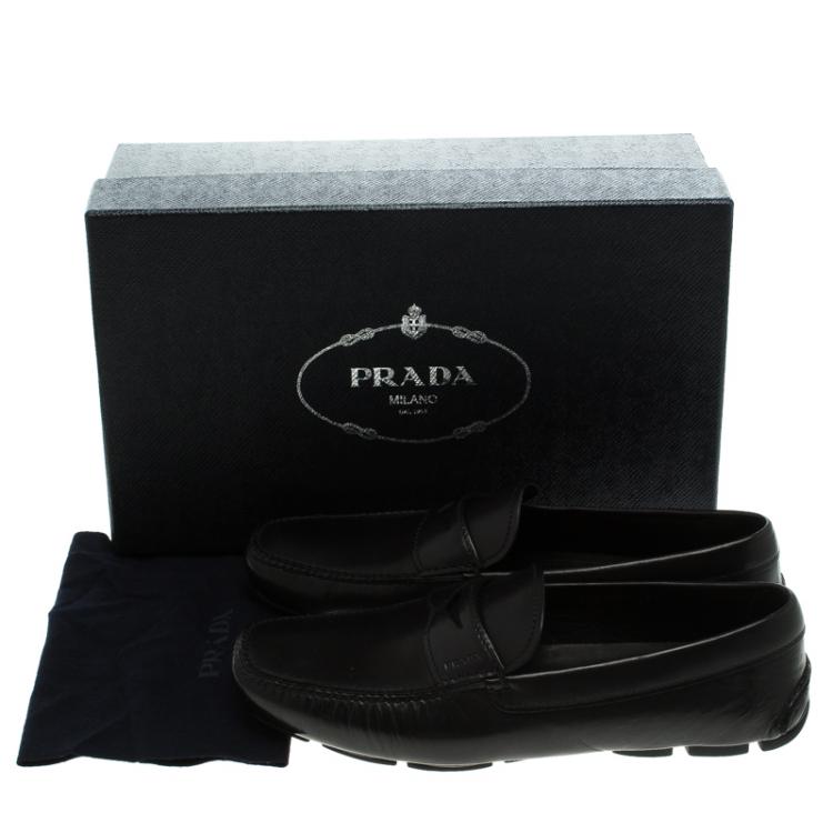 مملوكة مسبقًا Prada Black Leather Penny Driving Loafers Size 42.5