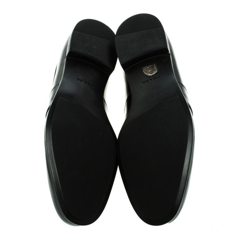 Pre Owned Prada Black Leather Penny Loafers Size 45.5