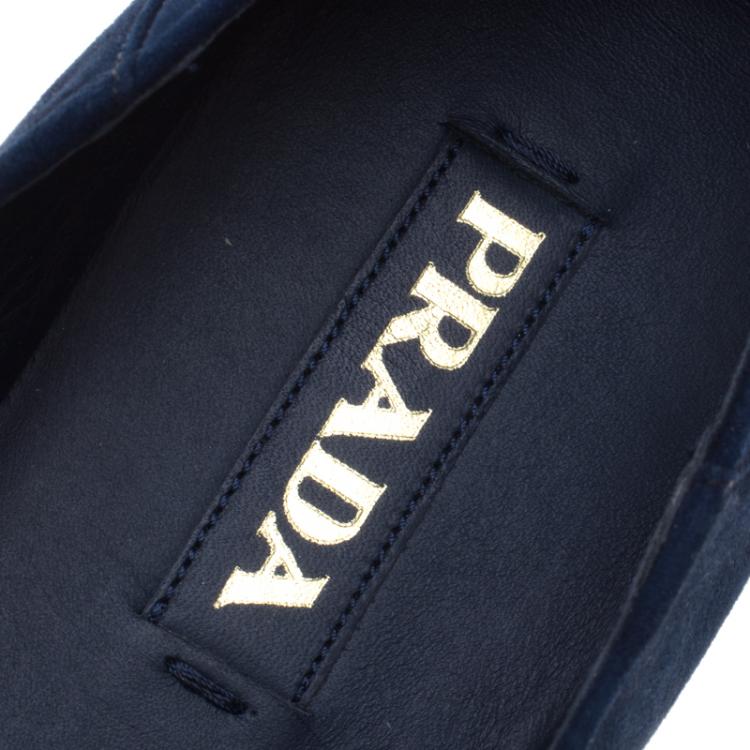 مملوكة مسبقًا Prada Ultramarine Blue Suede Espadrille Loafers Size 43