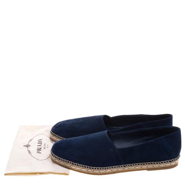 مملوكة مسبقًا Prada Ultramarine Blue Suede Espadrille Loafers Size 43