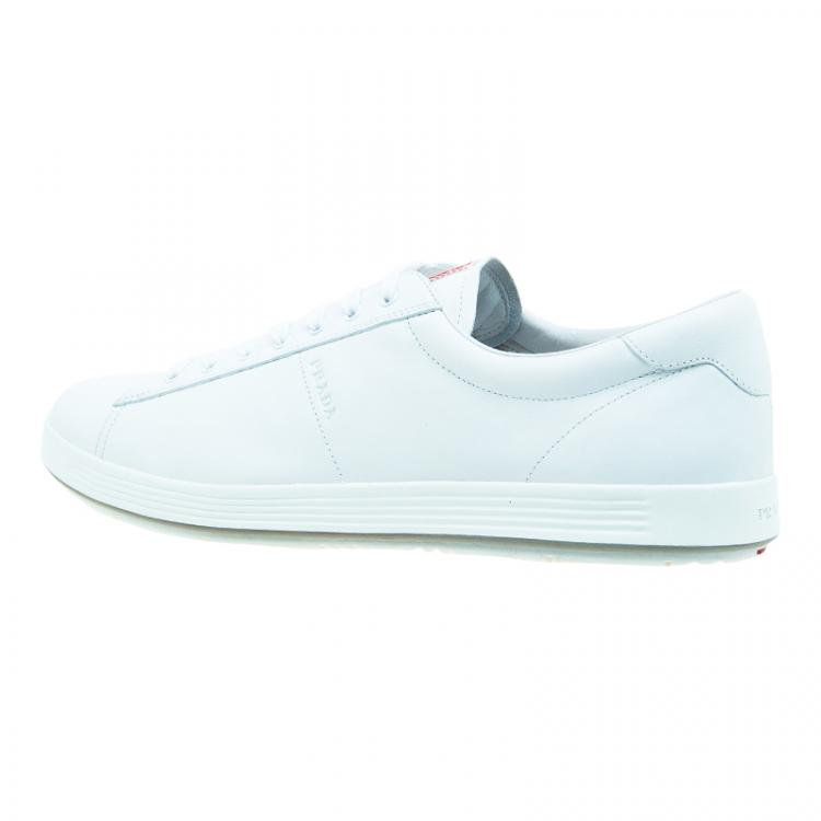 Pre Owned Prada Sport White Leather Lace Up Platform Sneakers Size 45