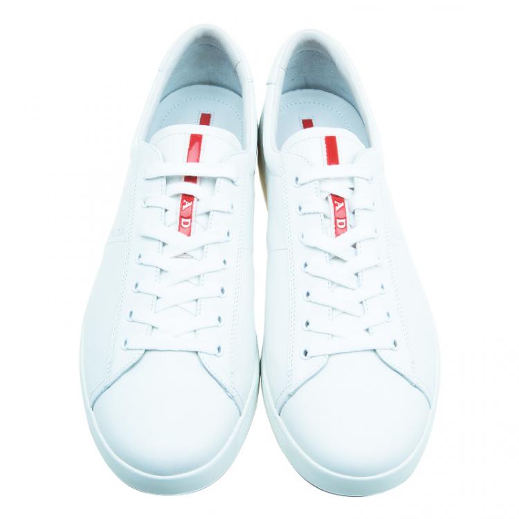 Pre Owned Prada Sport White Leather Lace Up Platform Sneakers Size 45