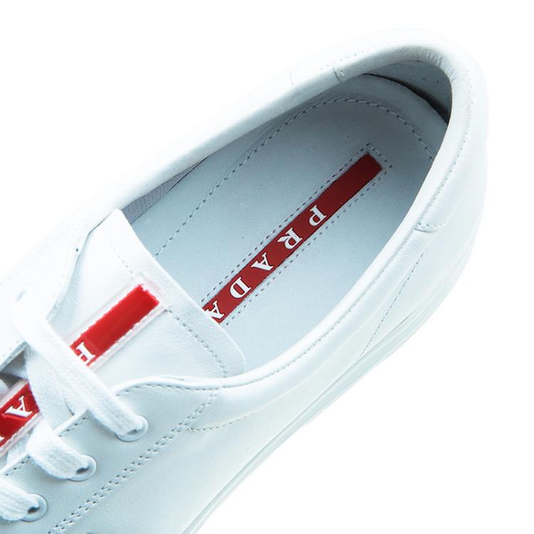 Pre Owned Prada Sport White Leather Lace Up Platform Sneakers Size 45
