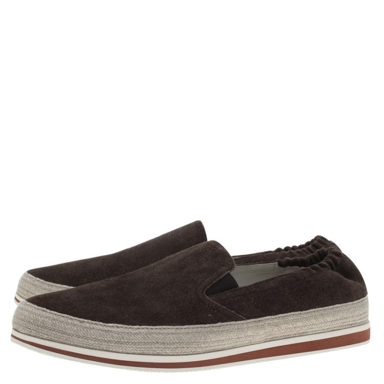 مملوكة مسبقًا Prada Sport Brown Suede Espadrille Sneakers Size 41.5