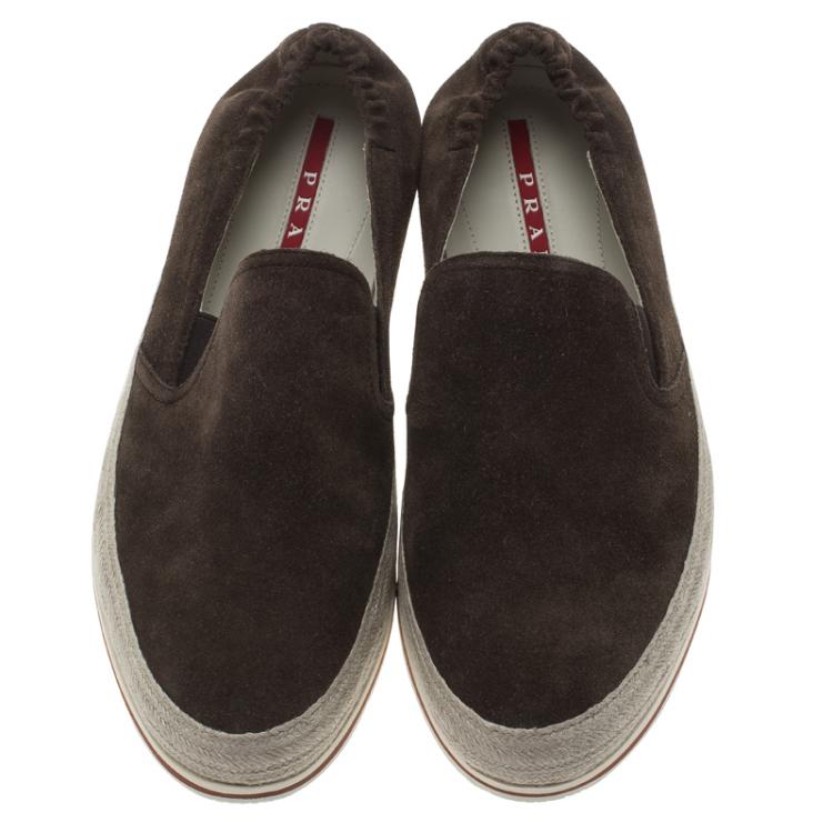 مملوكة مسبقًا Prada Sport Brown Suede Espadrille Sneakers Size 41.5