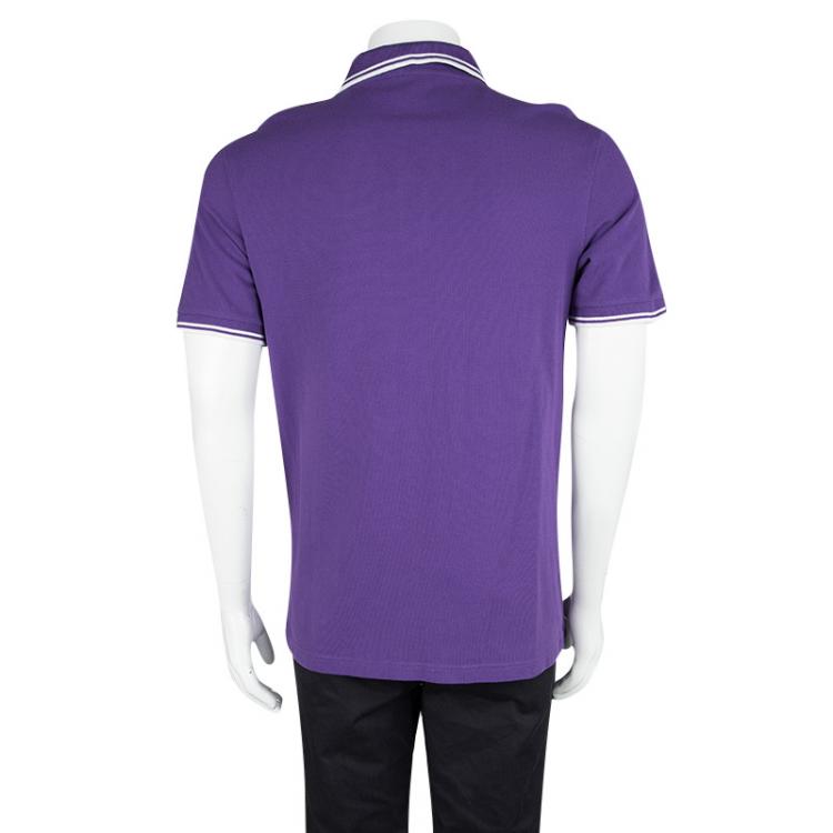 Pre Owned Prada Sport Purple Honeycomb Knit Striped Trim Detail Polo T-Shirt M