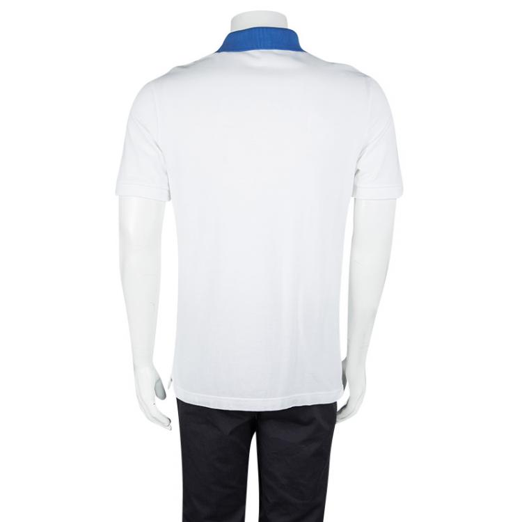 Pre Owned Prada Sport White Honeycomb Knit Contrast Collar Detail Polo T-Shirt XL