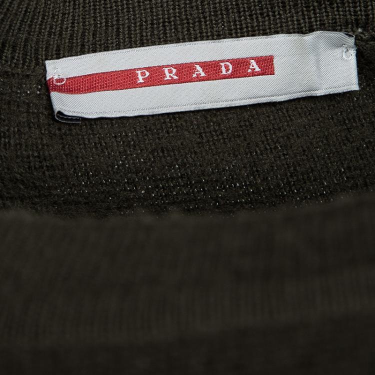 Pre Owned Prada Sport Olive Green Shoulder Patch Detail Sweater XL