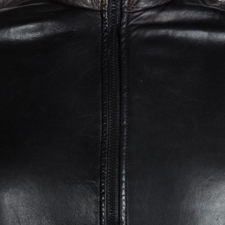 Pre Owned Prada Sport Black Quilted Panel Detail Leather Jacket M