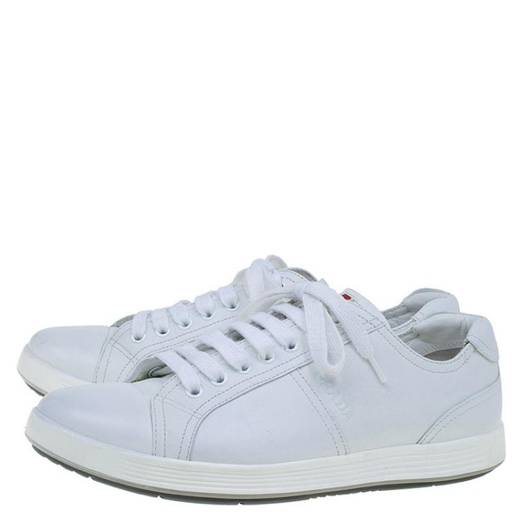 Pre Owned Prada Sport White Leather Lace Up Platform Sneakers Size 42