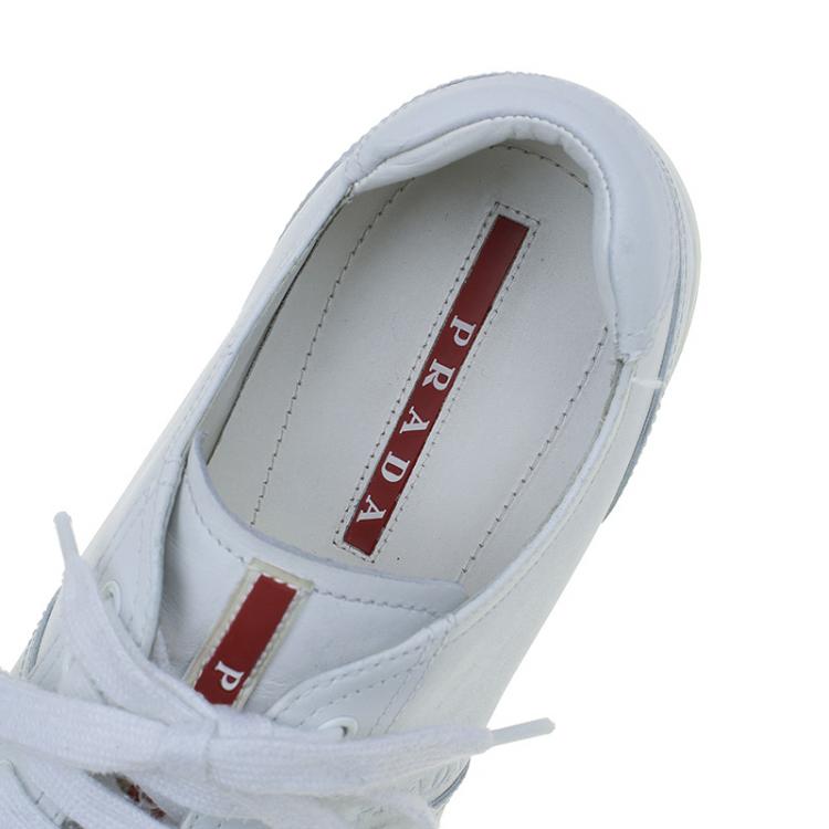 Pre Owned Prada Sport White Leather Lace Up Platform Sneakers Size 42