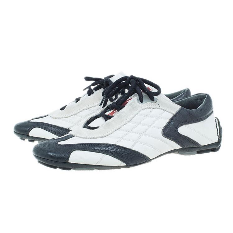 Pre Owned Prada Sport White and Black Leather Sneakers Size 40 