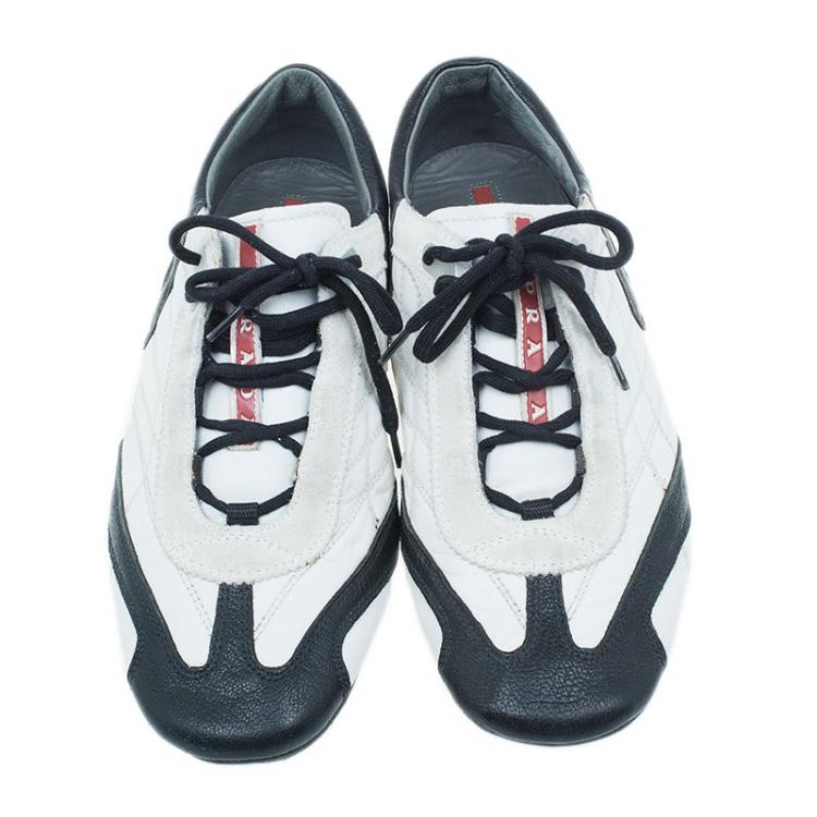 Pre Owned Prada Sport White and Black Leather Sneakers Size 40 