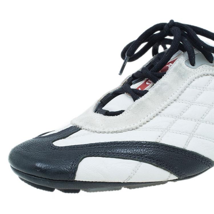 Pre Owned Prada Sport White and Black Leather Sneakers Size 40 