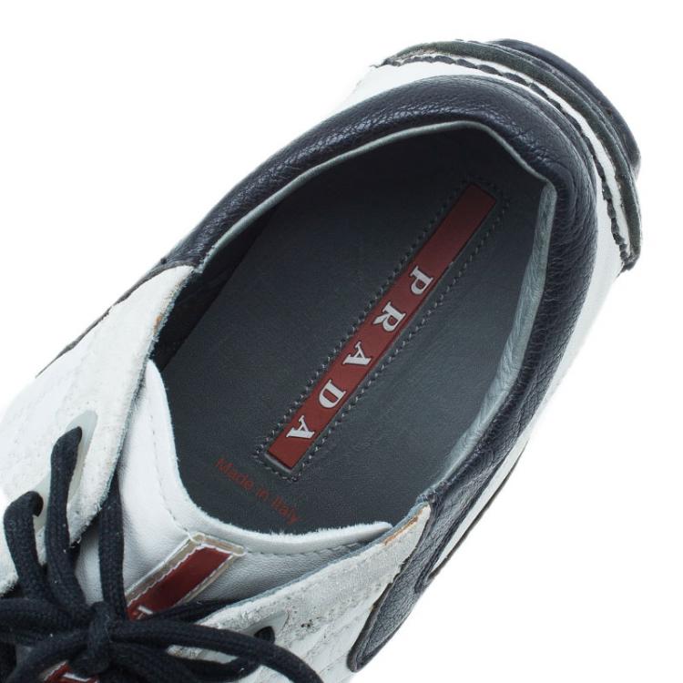 Pre Owned Prada Sport White and Black Leather Sneakers Size 40 