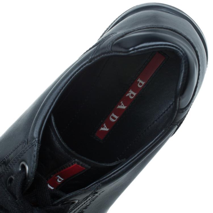 Pre Owned Prada Sport Black Leather Lace up Sneakers Size 41