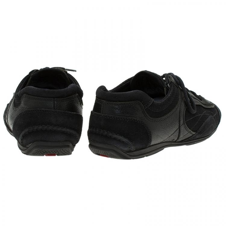 Pre Owned Prada Sport Black Leather and Suede Lace Up Sneakers Size 40.5