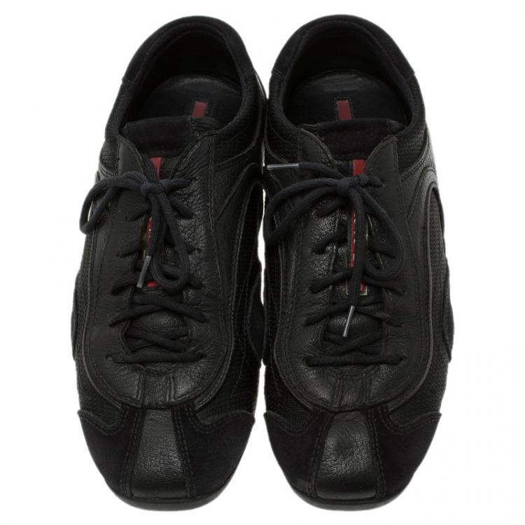 Pre Owned Prada Sport Black Leather and Suede Lace Up Sneakers Size 40.5