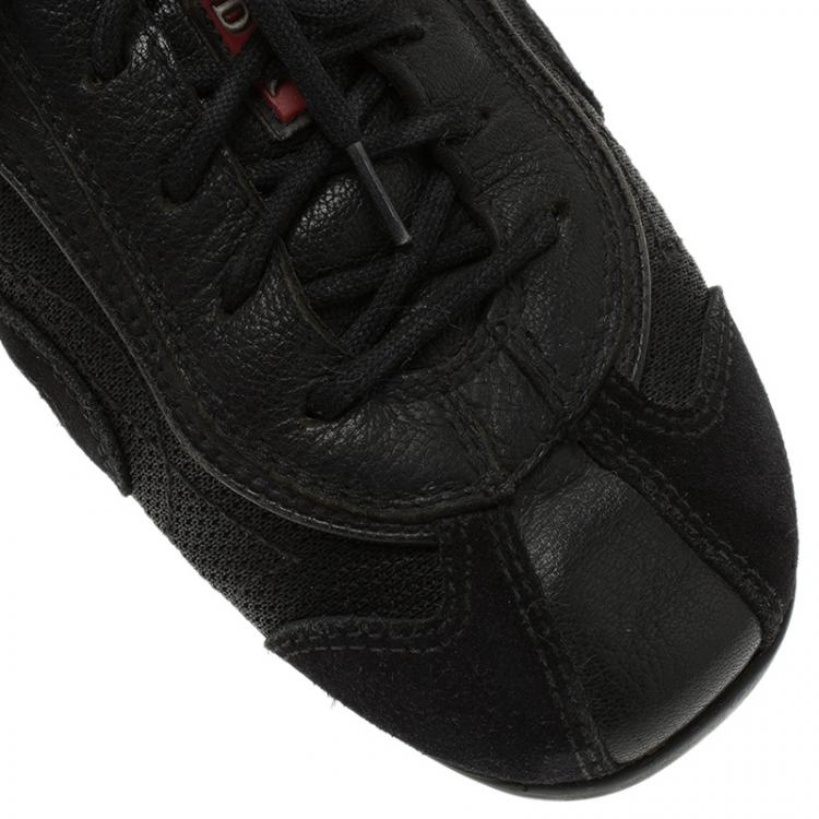 Pre Owned Prada Sport Black Leather and Suede Lace Up Sneakers Size 40.5
