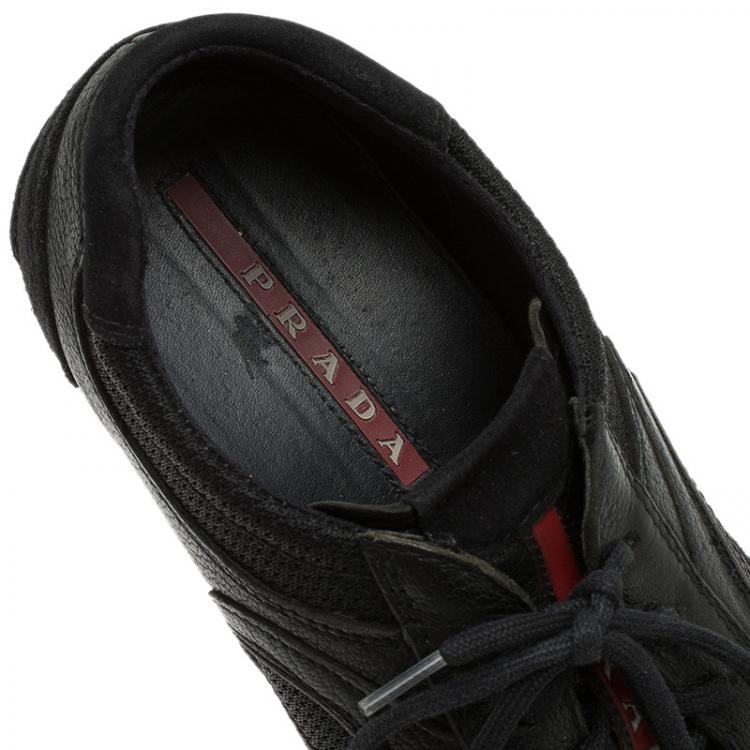Pre Owned Prada Sport Black Leather and Suede Lace Up Sneakers Size 40.5