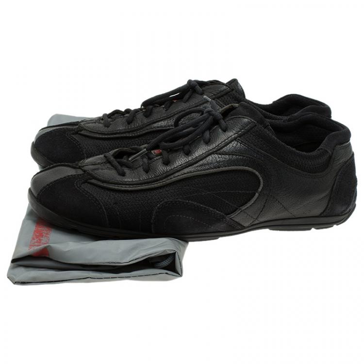 Pre Owned Prada Sport Black Leather and Suede Lace Up Sneakers Size 40.5