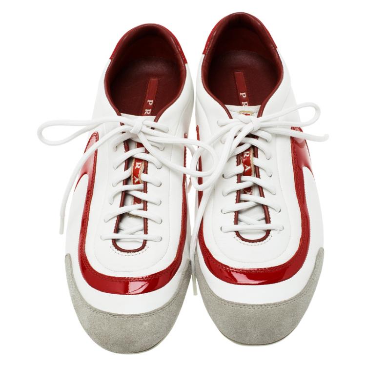 مملوكة مسبقًا Prada Sport Tricolor Leather and Suede Lace Up Sneakers Sized 42.5