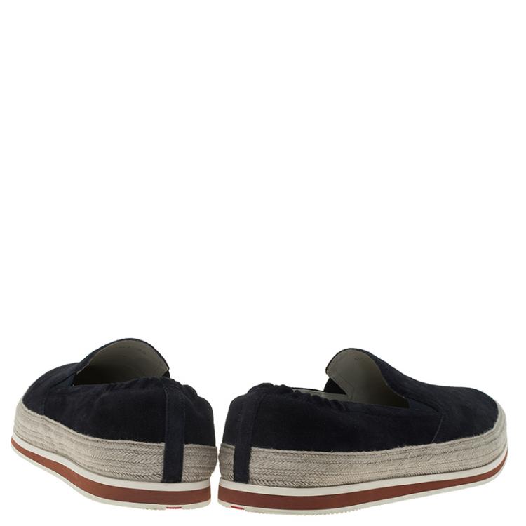 Pre Owned Prada Sport Navy Blue Suede Espadrille Sneakers Size 41.5
