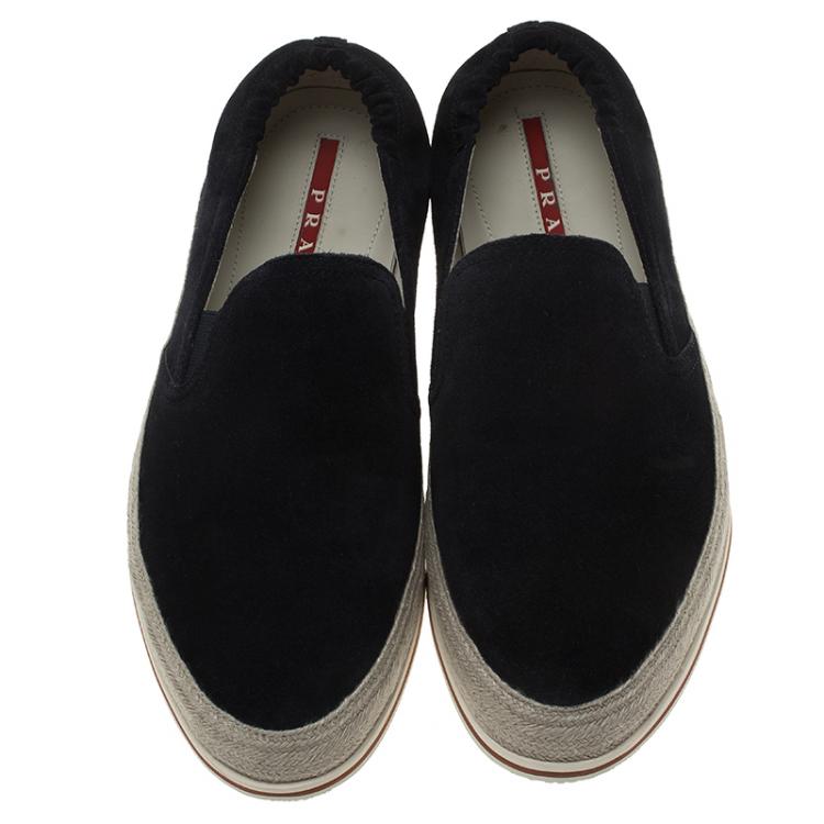 Pre Owned Prada Sport Navy Blue Suede Espadrille Sneakers Size 41.5