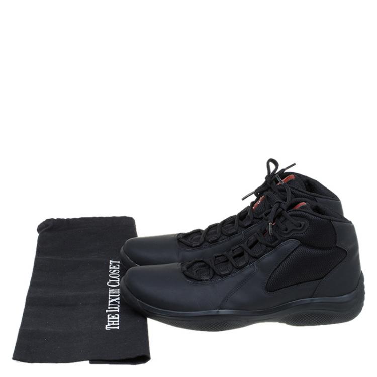 Pre Owned Prada Sport Black Leather and Mesh High Top Sneakers Size 42