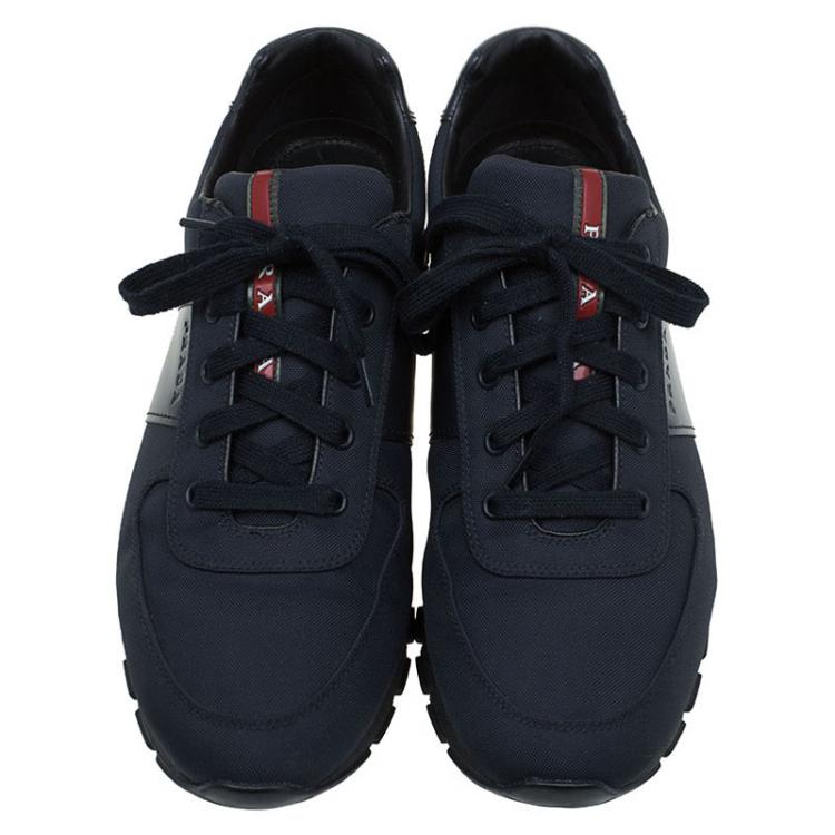 Pre Owned Prada Sport Dark Blue Canvas and Leather Sneakers Size 43