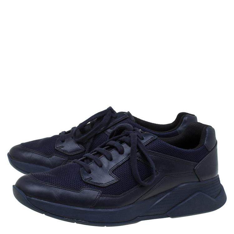 مملوكة مسبقًا Prada Sport Two Tone Leather And Mesh Lace Up Sneakers Size 42