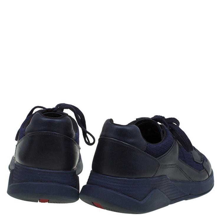 مملوكة مسبقًا Prada Sport Two Tone Leather And Mesh Lace Up Sneakers Size 42