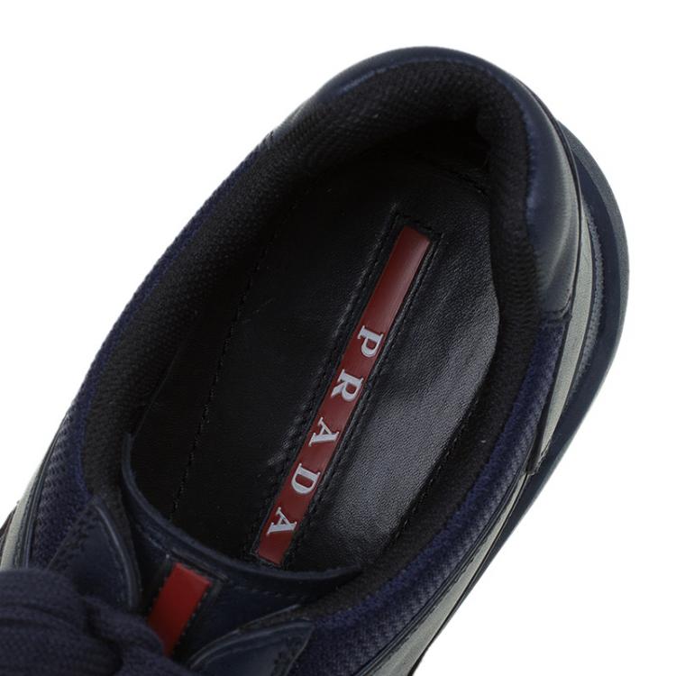 مملوكة مسبقًا Prada Sport Two Tone Leather And Mesh Lace Up Sneakers Size 42