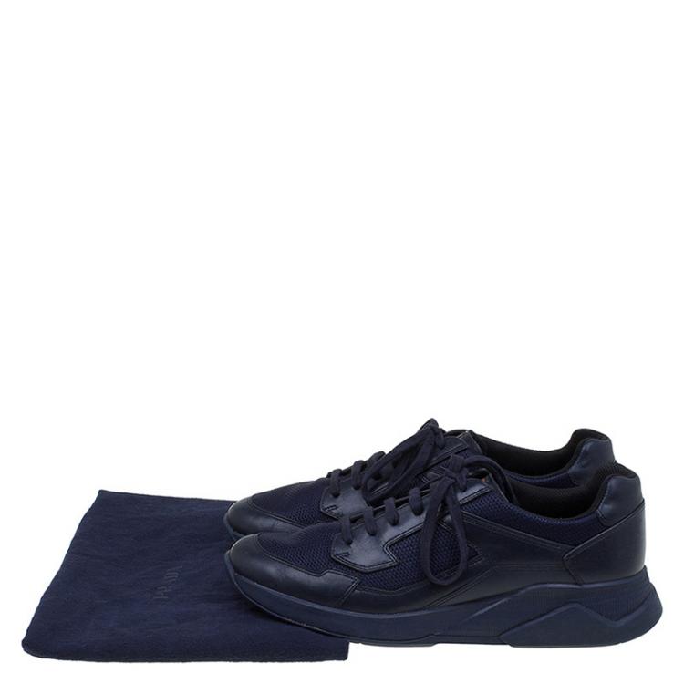 مملوكة مسبقًا Prada Sport Two Tone Leather And Mesh Lace Up Sneakers Size 42
