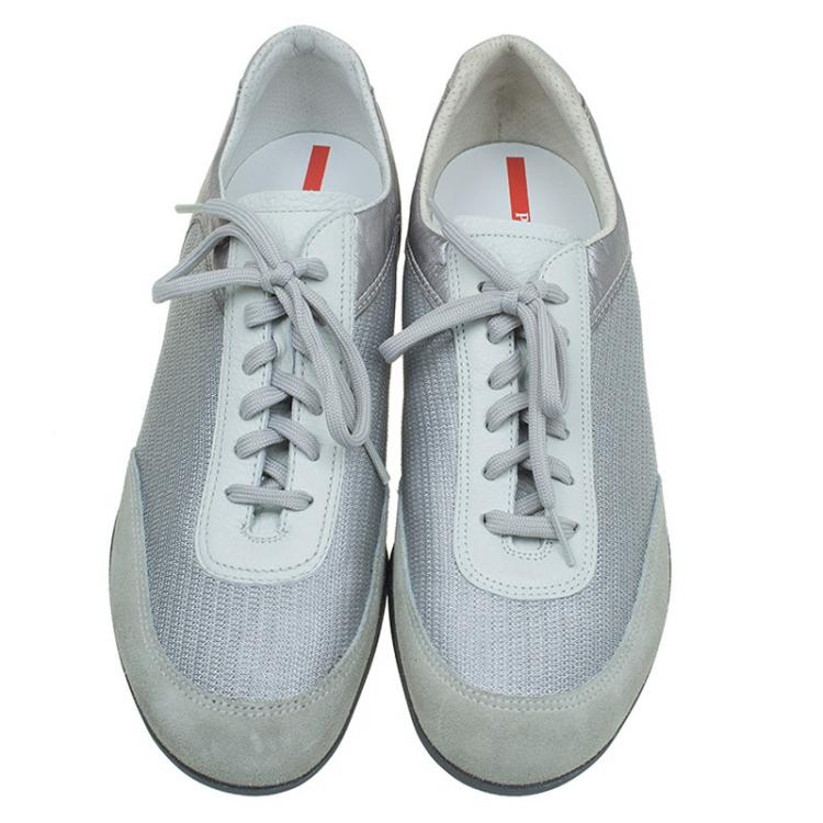 مملوكة مسبقًا Prada Sport Grey Fabric And Leather Trim Sneakers Size 43.5