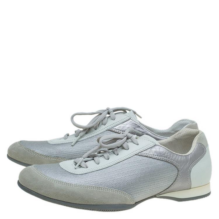 مملوكة مسبقًا Prada Sport Grey Fabric And Leather Trim Sneakers Size 43.5