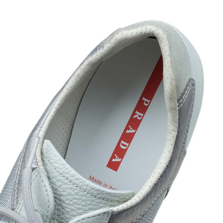 مملوكة مسبقًا Prada Sport Grey Fabric And Leather Trim Sneakers Size 43.5