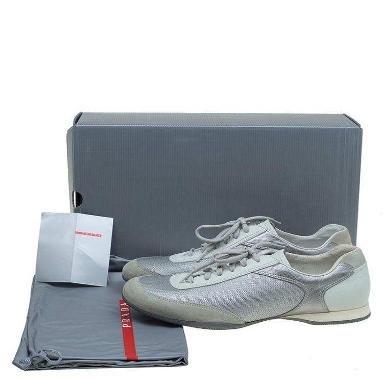 مملوكة مسبقًا Prada Sport Grey Fabric And Leather Trim Sneakers Size 43.5