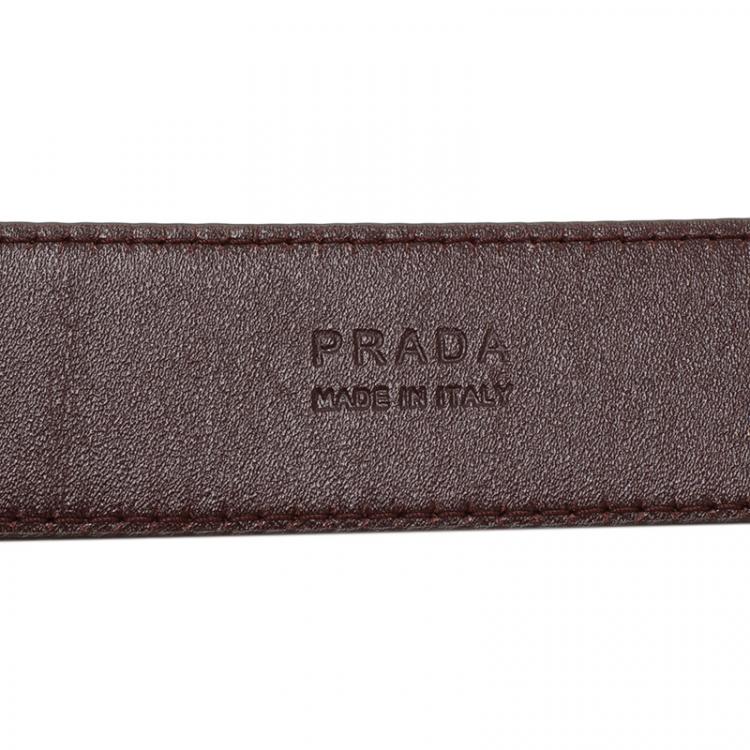 Pre Owned Prada Brown Saffiano Leather Logo Belt 95 CM