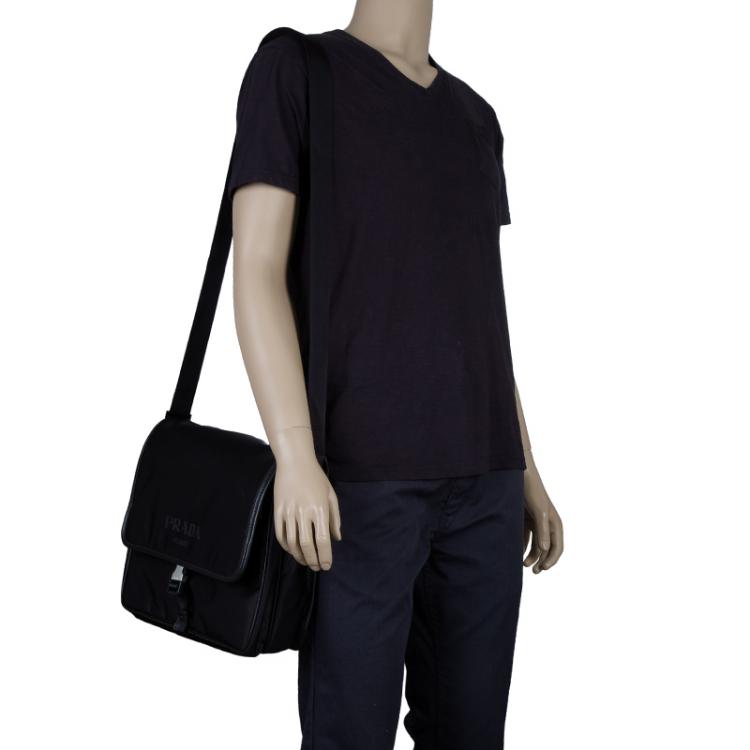 Pre Owned Prada Black Nylon Flap Messenger Bag